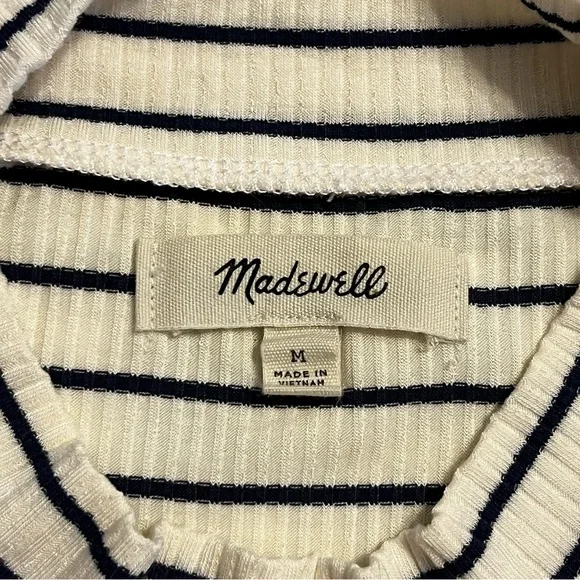 Madewell Striped Mockneck Ribbed Short Sleeve Top, Size Medium - Picture 4 of 8